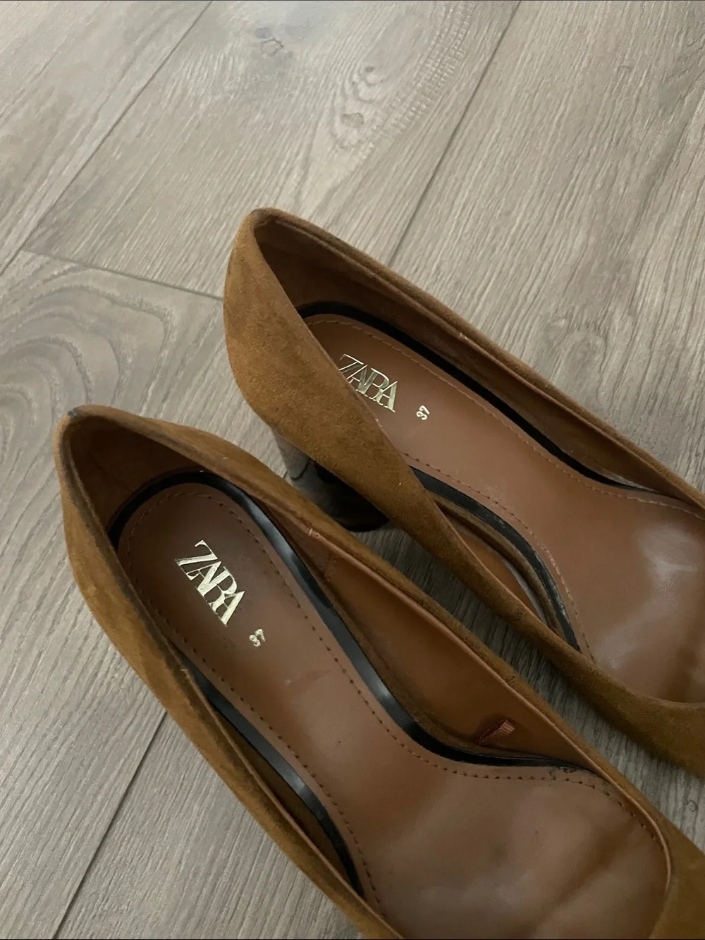 Zara Tortoiseshell Mid-Heel Pointed-Toe Pumps in Brown Suede Sz:37 6.5